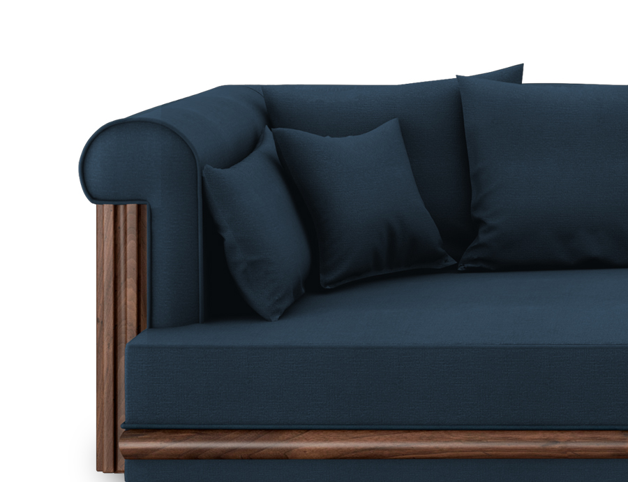 Conway Sofa in Blue Linen, front view