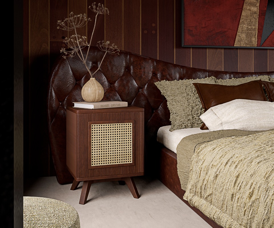 Wood and deals rattan nightstand