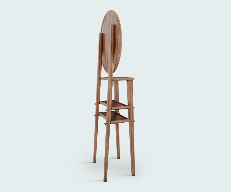Turner Standing Mirror in walnut wood, genuine leather and polished brass