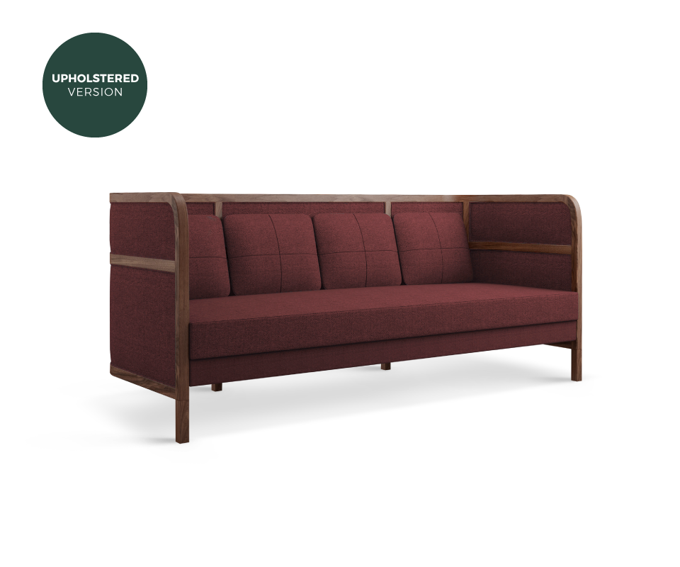 Crockford Sofa in walnut wood, ratan and linen