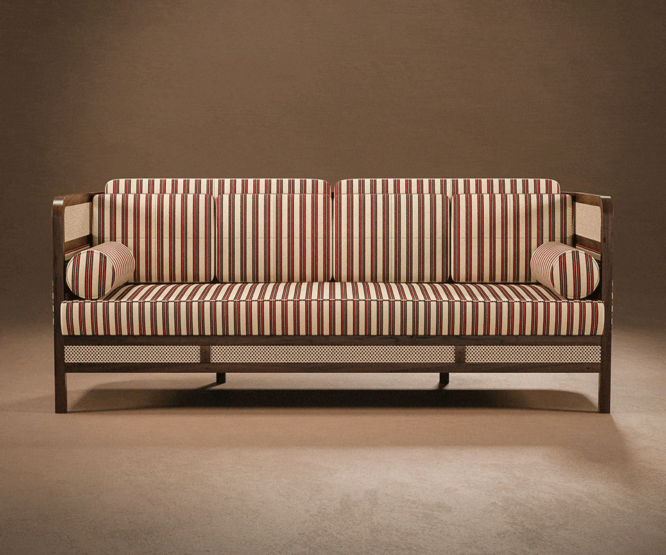 Crockford Sofa with rattan and rayure from nobilis.