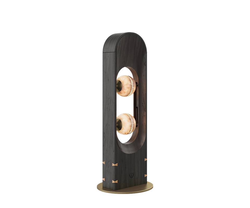 Foley Floor Lamp Foley Floor Lamp in alabaster, black stained ashwood and aged brushed brass .