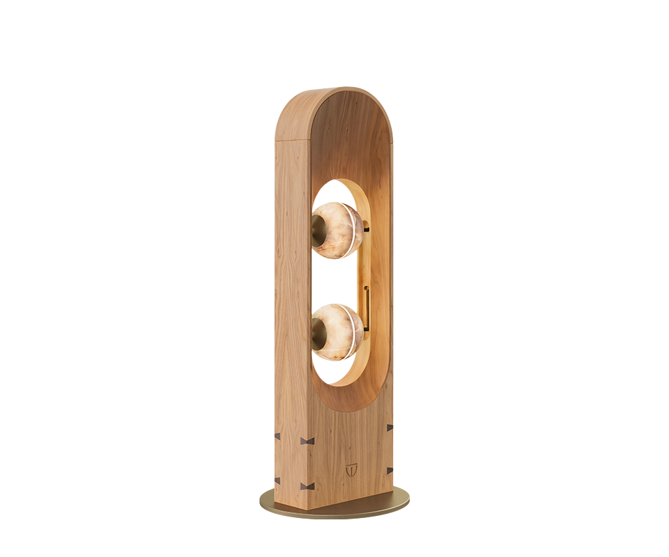 Foley Floor Lamp Foley Floor Lamp in alabaster, oak and aged brushed brass .