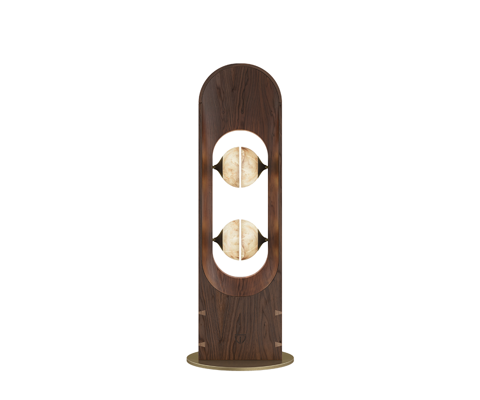 Foley Floor Lamp Foley Floor Lamp in alabaster, smoked walnut wood and aged brushed brass .
