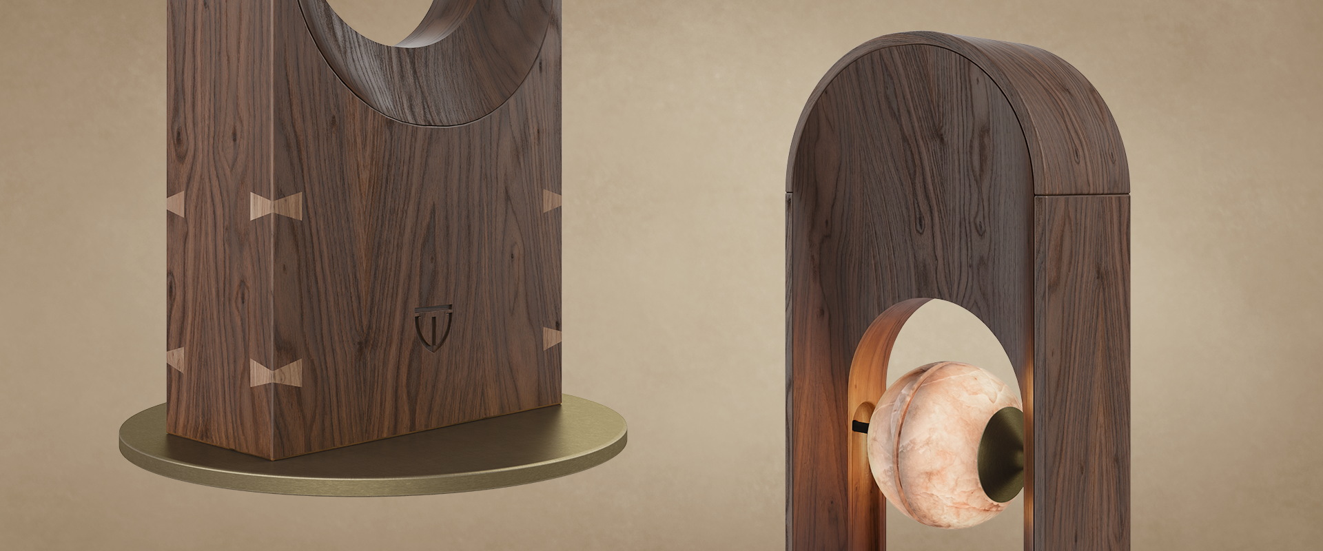 Foley Floor Lamp Close-up shot of Foley Floor Lamp showcasing the wood grain and the alabaster texture.