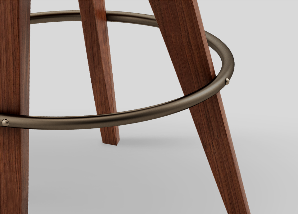 George Bar Chair handcrafted in walnut wood, ratan and green linen