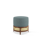 George Stool handcrafted in walnut wood, ratan and blue linen