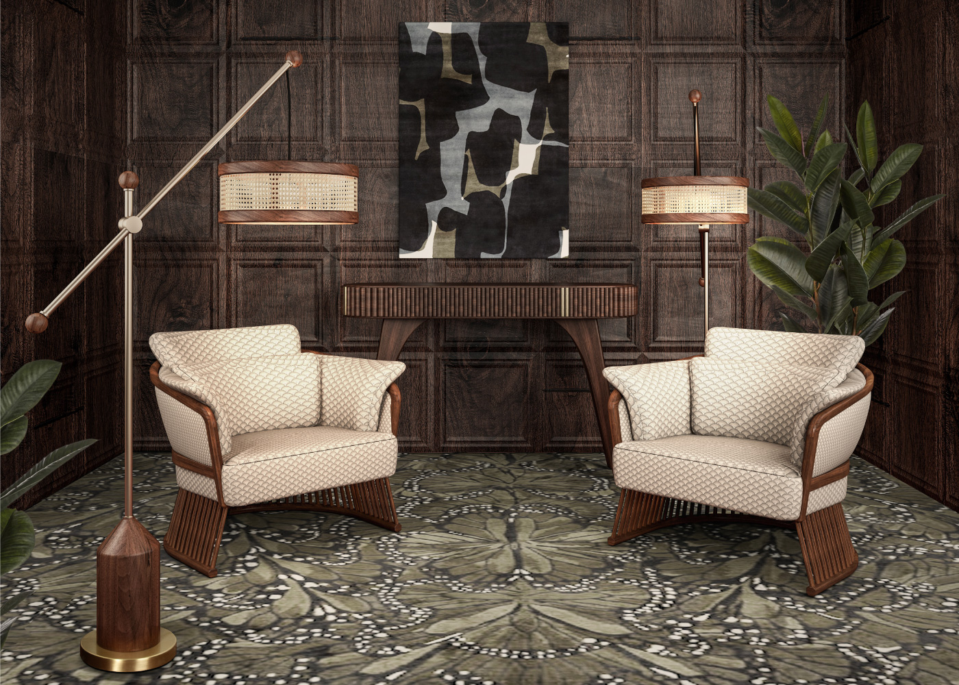 Hamilton Floor Lamp with rattan