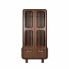 Full-length front view of the Kennedy Golf Locker, a tall rectangular cabinet with rounded corners, handcrafted in dark smoked walnut wood. The doors feature vertical slatted wood panels, and the piece stands on a structured base with four short wooden legs.