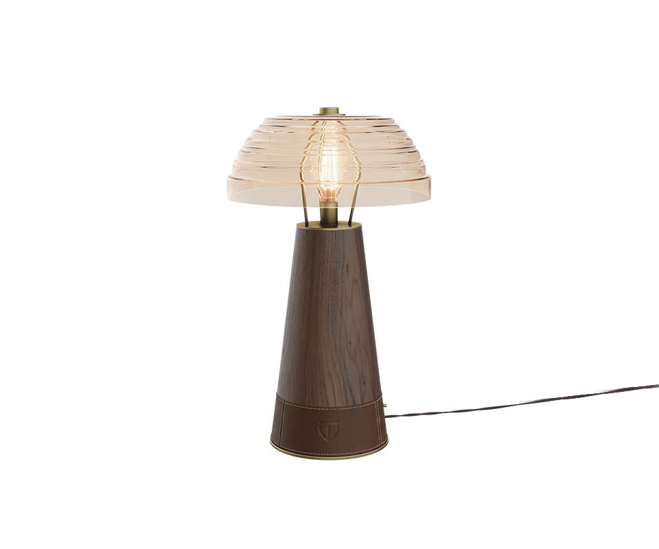 Lloyd II Table Lamp in smoked walnut wood and leather.