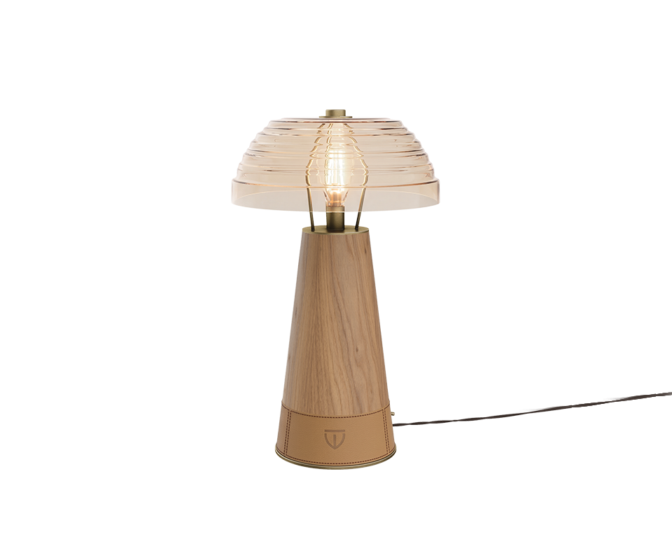 Lloyd II Table Lamp in oak and leather.