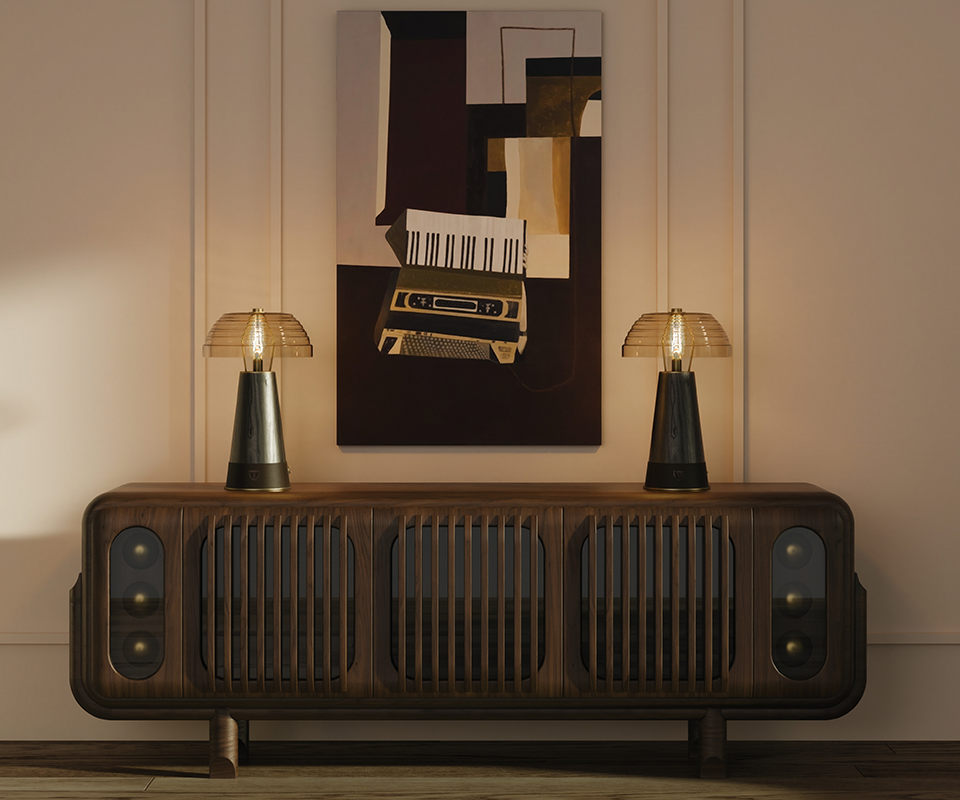 Two Lloyd II Table Lamps on top of Kennedy sideboard.