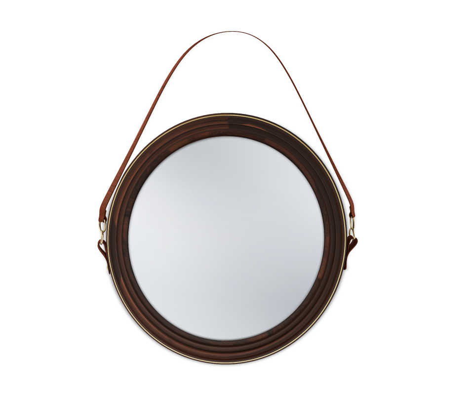 Reynolds Mirror handcrafted in walnut wood with genuine leather and brass