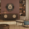 Let’s Play? New Exquisite Dartboard rochford dartboard ambiente 1 1 A serene living room bathed in soft daylight from the window, featuring the open new exquisite dartboard Rochford by Wood Tailors Club in black-stained ash wood with powder coated stainless steel details. The scene includes the Harrison sideboard, a Turing table lamp glowing gently above, a Moore armchair in textured fabric, and the George stool, creating a harmonious and refined interior.