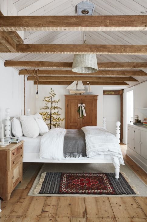 rustic bedroom ideas pine beams and armoire 1579294654