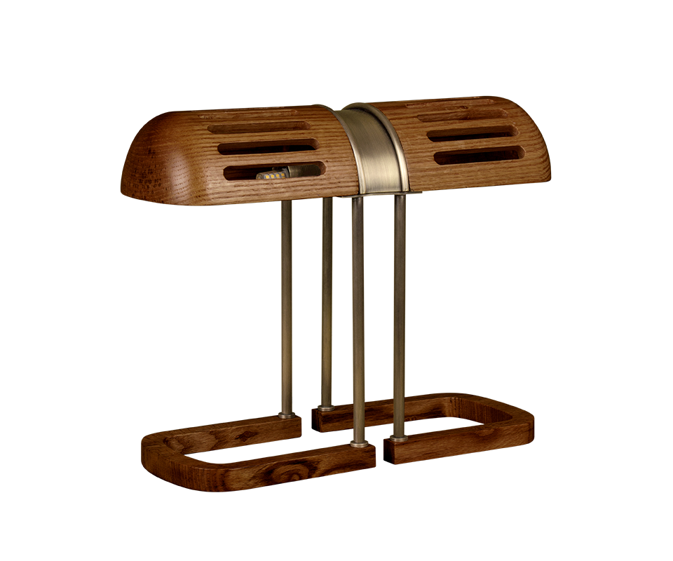Turing Table Lamp Turing Table Lamp crafted in smoked walnut wood with aged brass accents